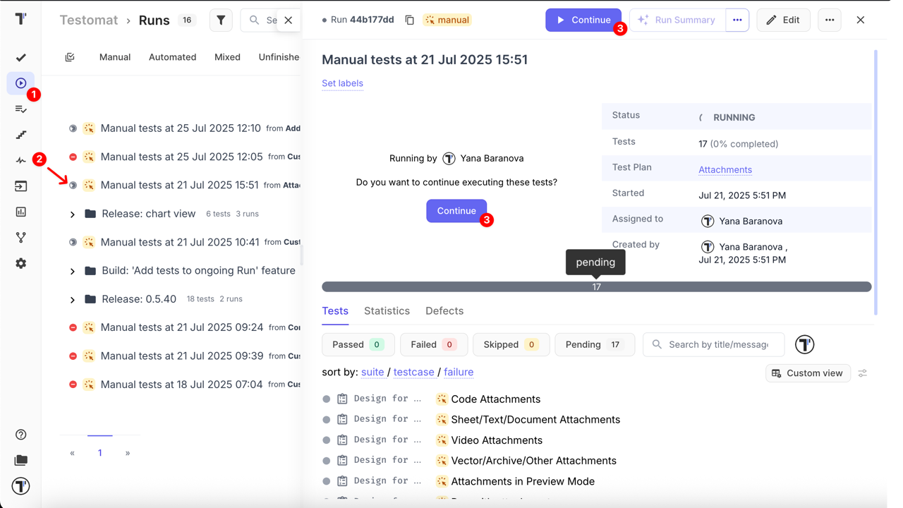 Continue ongoing run